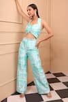 Shop_Laxmishriali_Green Dupion Embroidered Geometric V Neck Print Jumpsuit With Belt _at_Aza_Fashions