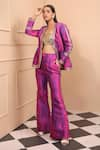 Buy_Laxmishriali_Purple Dupion Embroidered Geometric Blazer Front Open Print Pant Set _at_Aza_Fashions