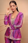 Shop_Laxmishriali_Purple Dupion Embroidered Geometric Blazer Front Open Print Pant Set _at_Aza_Fashions