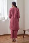 Shop_Shorshe Clothing_Pink Organza, Silk V-neck Anu Striped Kurta With Cigarette Pant_at_Aza_Fashions