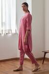 Buy_Shorshe Clothing_Pink Organza, Silk V-neck Anu Striped Kurta With Cigarette Pant_Online_at_Aza_Fashions