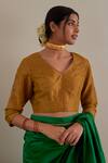 Shop_Shorshe Clothing_Green Saree Bangalore Silkblouse Gold Tissue Embroidered Silk With _at_Aza_Fashions