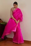 Buy_Shorshe Clothing_Pink Saree Bangalore Silk Embroidery Zardozi Work Placement Hand With Blouse _at_Aza_Fashions