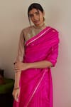 Shop_Shorshe Clothing_Pink Saree Bangalore Silk Embroidery Zardozi Work Placement Hand With Blouse _Online_at_Aza_Fashions