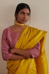 Shorshe Clothing_Yellow Saree Bangalore Silkblouse Chanderi Embroidered Ambi Silk With _Online_at_Aza_Fashions