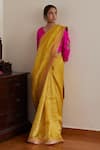 Buy_Shorshe Clothing_Yellow Saree Chanderi Tissue Embroidered Lace V Neck Stripe With Blouse _at_Aza_Fashions