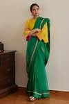 Buy_Shorshe Clothing_Green Saree Silk Organza Embroidered Sequin Cross Butta Laced With Blouse _at_Aza_Fashions