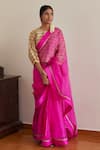 Buy_Shorshe Clothing_Pink Saree Silk Organza Embroidered Sequin Round Lace With Blouse _at_Aza_Fashions