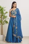 Buy_Naintara Bajaj_Blue Lehenga And Blouse Tussar Embroidered Floral Leaf Set_at_Aza_Fashions