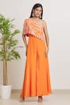 Buy_Samyukta Singhania_Orange Malai Crepe Embroidered Floral Jumpsuit Straight With Cape _at_Aza_Fashions