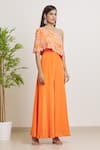 Buy_Samyukta Singhania_Orange Malai Crepe Embroidered Floral Jumpsuit Straight With Cape _Online_at_Aza_Fashions