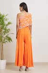 Shop_Samyukta Singhania_Orange Malai Crepe Embroidered Floral Jumpsuit Straight With Cape _at_Aza_Fashions