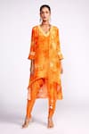 Buy_Isha Gupta Tayal_Orange Crepe Print Floral V Neck Tonal Kurta Set _at_Aza_Fashions