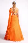 Shop_Isha Gupta Tayal_Orange Crepe Embroidery Sequins V Neck Pre-draped Saree With Blouse _at_Aza_Fashions