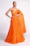 Isha Gupta Tayal_Orange Crepe Embroidery Sequins V Neck Pre-draped Saree With Blouse _Online_at_Aza_Fashions