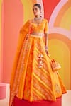 Buy_Isha Gupta Tayal_Orange Lehenga And Blouse Silk Embroidery Sequins Tear Drop Neck Geometric Set _at_Aza_Fashions