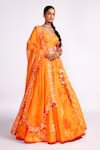 Isha Gupta Tayal_Orange Lehenga And Blouse Silk Embroidery Sequins Tear Drop Neck Geometric Set _Online_at_Aza_Fashions