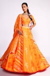 Buy_Isha Gupta Tayal_Orange Lehenga And Blouse Silk Embroidery Sequins Tear Drop Neck Geometric Set _Online_at_Aza_Fashions