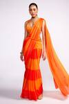 Buy_Isha Gupta Tayal_Orange Chiffon Embroidered Blouse Sequins Plunging V Pre-draped Saree And Set _at_Aza_Fashions