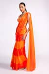 Isha Gupta Tayal_Orange Chiffon Embroidered Blouse Sequins Plunging V Pre-draped Saree And Set _Online_at_Aza_Fashions