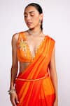 Shop_Isha Gupta Tayal_Orange Chiffon Embroidered Blouse Sequins Plunging V Pre-draped Saree And Set _Online_at_Aza_Fashions