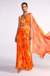 Buy_Isha Gupta Tayal_Orange Crepe Print Sequins Sweetheart Neck Floral Draped Bustier And Skirt Set _at_Aza_Fashions