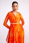 Buy_Isha Gupta Tayal_Orange Crepe Printed Scarf And Embroidered Stripe Pattern Short Tunic Pant Set _Online_at_Aza_Fashions