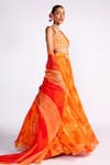 Buy_Isha Gupta Tayal_Orange Georgette Print Floral V Neck Bloom Lehenga Set _Online_at_Aza_Fashions