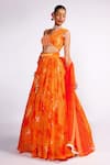 Shop_Isha Gupta Tayal_Orange Georgette Print Floral V Neck Bloom Lehenga Set _Online_at_Aza_Fashions