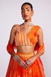 Isha Gupta Tayal_Orange Georgette Print Floral V Neck Bloom Lehenga Set _at_Aza_Fashions