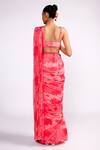 Shop_Isha Gupta Tayal_Pink Chiffon Print Floral Deep V Neck Pre-draped Saree Blouse Set _at_Aza_Fashions