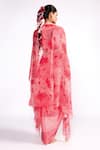 Shop_Isha Gupta Tayal_Pink Crepe Print Floral Sweetheart Neck Color Block Draped Dress With Cape _at_Aza_Fashions