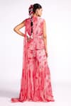 Shop_Isha Gupta Tayal_Pink Silk Print Floral V Neck Peplum Top Sharara Set _at_Aza_Fashions