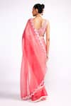 Isha Gupta Tayal_Pink Organza Embroidered Blouse Floral V Neck Color Block Saree With For Women_Online_at_Aza_Fashions