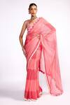 Buy_Isha Gupta Tayal_Pink Organza Embroidered Blouse Floral V Neck Color Block Saree With For Women_Online_at_Aza_Fashions