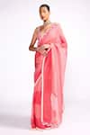 Shop_Isha Gupta Tayal_Pink Organza Embroidered Blouse Floral V Neck Color Block Saree With For Women_Online_at_Aza_Fashions