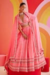 Buy_Isha Gupta Tayal_Pink Silk Embroidered Blouse Floral Plunging V Neck Lehenga Set _Online_at_Aza_Fashions