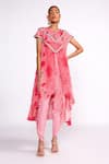 Buy_Isha Gupta Tayal_Pink Crepe Print Floral Round Neck Kaftan Jacket Tulip Pant Set _at_Aza_Fashions