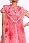 Isha Gupta Tayal_Pink Crepe Print Floral Round Neck Kaftan Jacket Tulip Pant Set _Online_at_Aza_Fashions