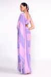 Shop_Isha Gupta Tayal_Purple Saree  Chiffon Printed Striped Deep V Neck Pre-draped With Blouse _at_Aza_Fashions