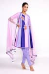 Isha Gupta Tayal_Purple Crepe Embroidered Floral Round Color Blocked Anarkali Tulip Pant Set _Online_at_Aza_Fashions