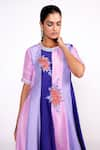 Buy_Isha Gupta Tayal_Purple Crepe Embroidered Floral Round Color Blocked Anarkali Tulip Pant Set _Online_at_Aza_Fashions