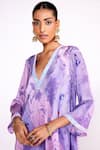 Isha Gupta Tayal_Purple Lining  Crepe Printed Floral Deep V Neck Asymmetric Dress _Online_at_Aza_Fashions