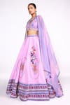 Isha Gupta Tayal_Purple Silk Printed Abstract Deep V Neck And Embroidered Kalidar Lehenga Set _Online_at_Aza_Fashions