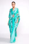 Shop_Isha Gupta Tayal_Green Crepe Printed Floral V Neck Kaftan _Online_at_Aza_Fashions