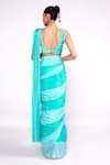 Shop_Isha Gupta Tayal_Green Saree  Chiffon Printed Striped Square Neck Pre-draped With Blouse _at_Aza_Fashions