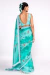 Shop_Isha Gupta Tayal_Green Saree  Organza Printed Floral Deep V Neck With Blouse _at_Aza_Fashions