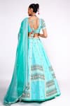 Shop_Isha Gupta Tayal_Green Silk Printed Abstract Deep V Neck Embroidered Blouse And Kalidar Lehenga Set _at_Aza_Fashions