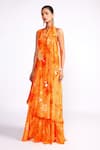 Buy_Isha Gupta Tayal_Orange Crepe Print Floral Asymmetric Neck Tunic And Sharara Set _at_Aza_Fashions