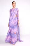 Isha Gupta Tayal_Purple Saree  Chiffon Printed Striped High Pre-draped With Embroidered Blouse _at_Aza_Fashions